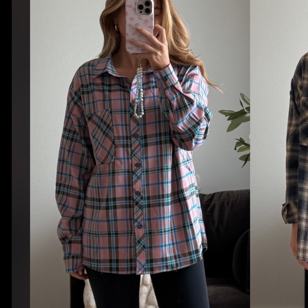 Womens Plaid Button Front Shirt